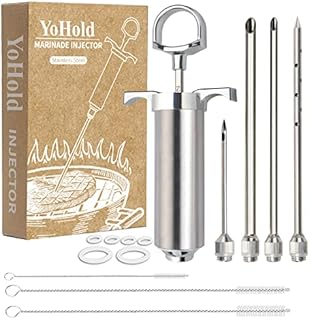 Meat Injector Kit Syringe with 4 Professional Stainless Steel Marinade Flavor Injector Needles for Smoker BBQ Grill, Turkey, Beef and Brisket; 2-oz Large Capacity, Including Paper User Manual