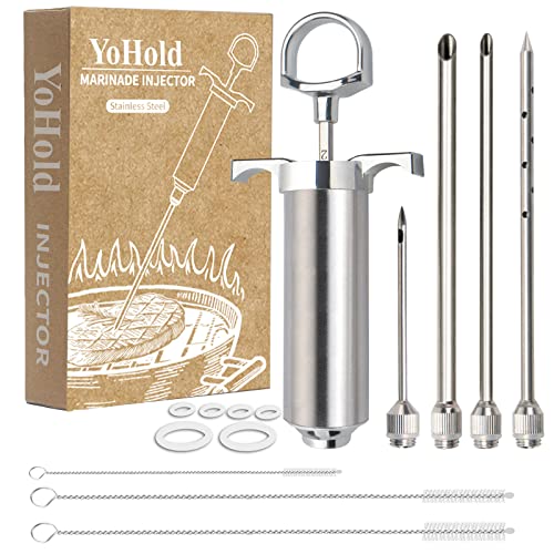 YoHold Seringue à Marinade, Seringue Alimentaire, Injection de Marinade, injecteur de Viande avec 4 marinad Aiguilles pour BBQ Grill, Viande, fumoir de Boeuf ; 2 onces, Manuel d'utilisation Papier