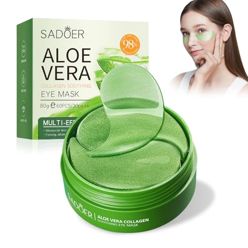 60 PCS Parches Ojos Bolsas y Ojeras,Aloe Vera Mascarilla de Colageno,Parches Ojos,Hidratante de Larga Duración,Atenuar Las Ojeras y Las Bolsas De Los Ojos y Mejorar Las LíNeas Finas
