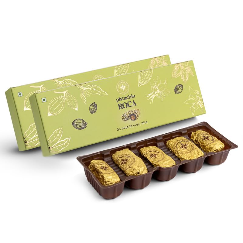 Image of Cacao Springs Premium Pistachio Roca Chocolates for Healthier Snacking, Premium Choco & Nut Delicacy Treats, Premium Gift Hamper for Christmas Gifts, 5 Pieces in Each Box, 2 Boxes, 120gm