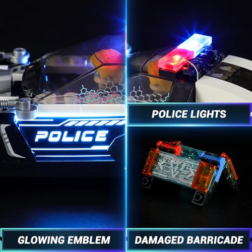 Image of FUNWHOLE Police Patrol Car Lighting Building-Bricks Set - Cyberpunk City Car Chase Playkit with Officer 372 Pcs STEM Toys