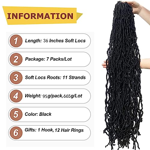 7 Packs Soft Locs 36 Inch Goddess Locs Faux Locs Crochet Hair For Black Women Whole Strand Pre-Looped Long New Locs Crochet Natural Black Locs Curly Braiding Hair Extension #TOP1