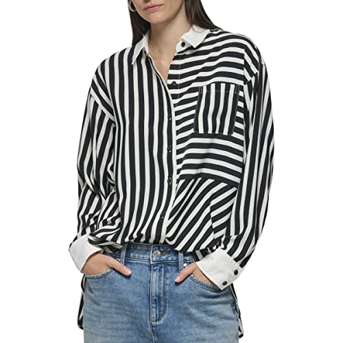 Karl Lagerfeld Paris Women's Soft Long Sleeve Stripe Everyday Fashion Sport Blouse