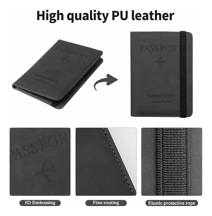 Image of TEKCOOL Passport Holder Cover Travel Wallet Organiser, Passport Case with RFID Blocking, PU Leather Travel Document Holder for Men & Women Travel Accessories (Black)