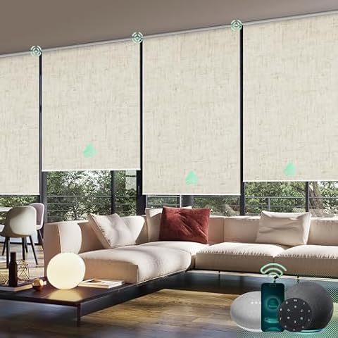 Yoolax Motorized Blinds with Remote, Blackout Smart Blinds with Remote Automatic Blinds for Windows, Electric Window Shades Compatible with Alexa Roller Window Shades with Valance (Linen Beige) Cover