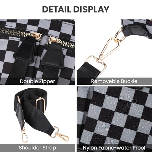 Image of hibear Checkered Crossbody Bag Spacious Bum Bags for Women Nylon Crossbody Fanny Packs Checkered Purse Belt Wallet (W-grey)