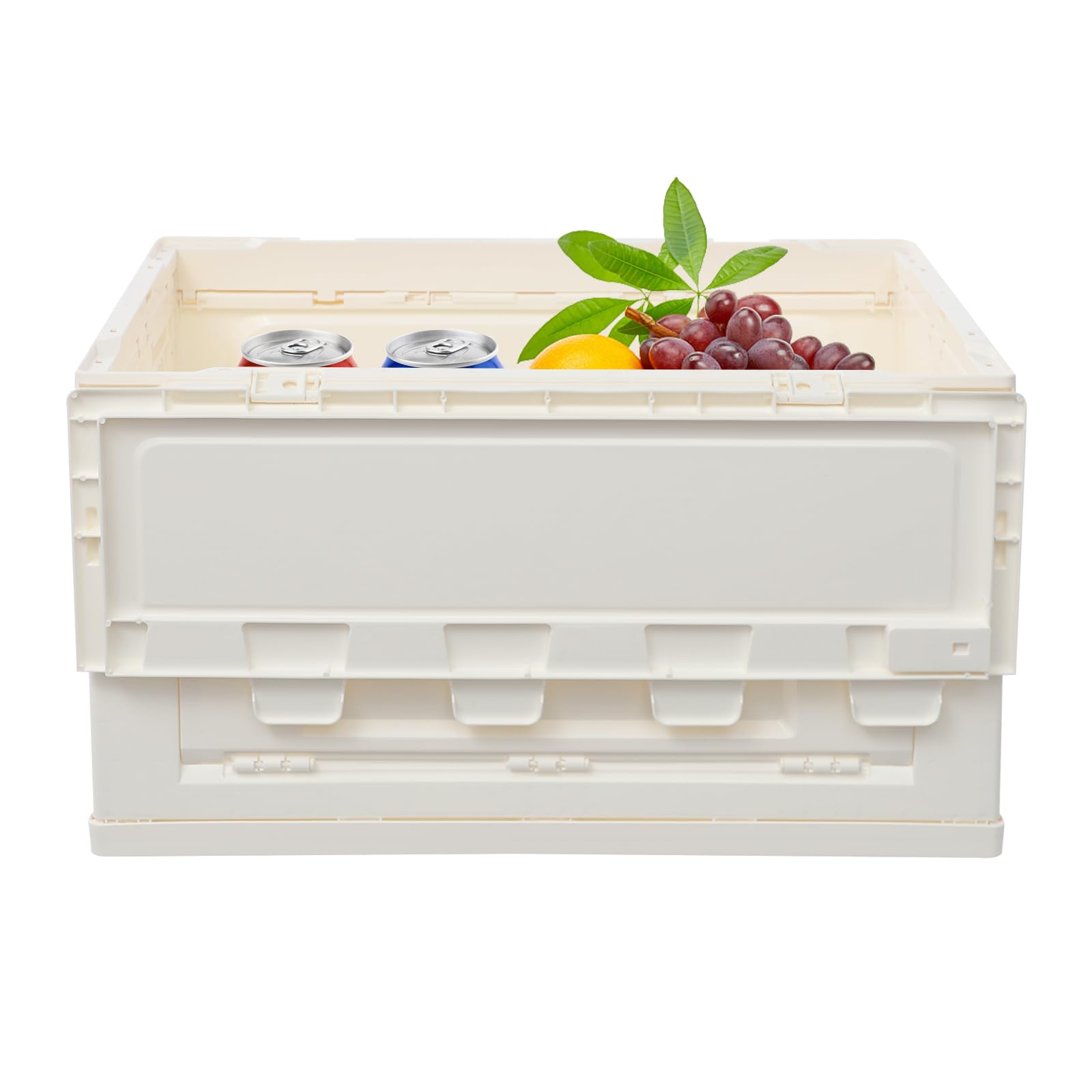 JUKLxxopa 65L Foldable Camping Storage Container With Woodgrain Lid, Folding Storage Bins Box With Handles, Stackable Collapsible Crate For Picnic Outdoor Trunk Car Organizing, Beige