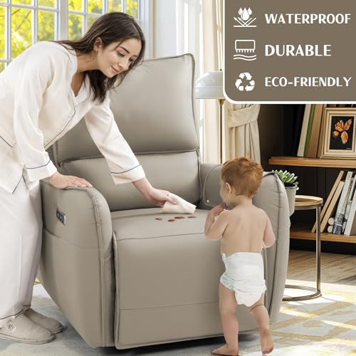 Image of Power Recliner Gliders for Nursery, Electric Swivel Rocker Recliner Chair, Comfy Upholstered Living Room Reclining Rocking Chairs with Lumbar Support (Khaki, 41 inch X 40 inch X 36 inch)