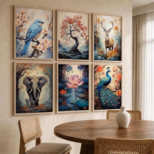 Image of kotart Premium Digital Traditional Art Paintings with Frame for Home Decor | Painting Wall Decoration | Living Room Bedroom Hotel | Pack of 6 (14X20 Inch,)