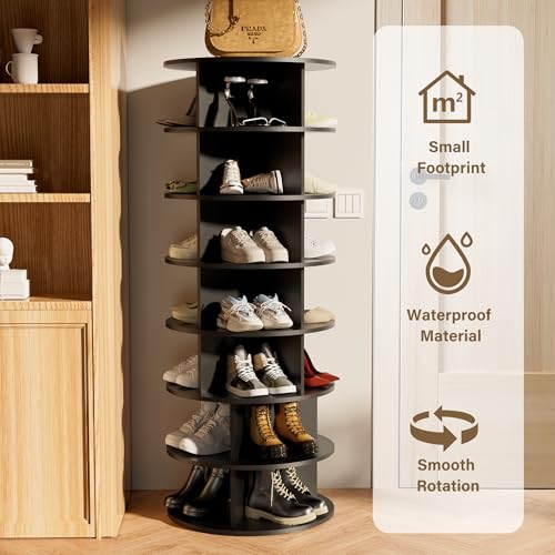Image of Rotating Shoe Rack Tower, 7-Tier Spinning Rack, Lazy Susan Shoe for Entryway (7-Tier Black)