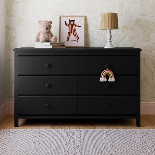 Image of Storkcraft Alpine 6-Drawer Dresser (Black) - GREENGUARD Gold Certified, Black Dresser for Bedroom, Kids & Nursery Storage Drawers, Safety Interlocking Drawers, Pre-Installed Tracks, Kids Bedroom