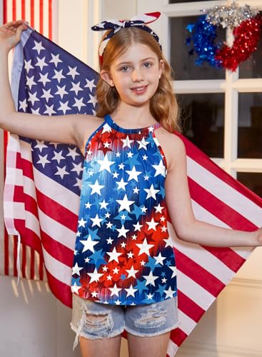 Image of BesserBay Girls Summer Back Button Halter Neck Tank Top Cold Shoulder Casual Blouse Pleated Sleeveless Shirts 5-14 Years