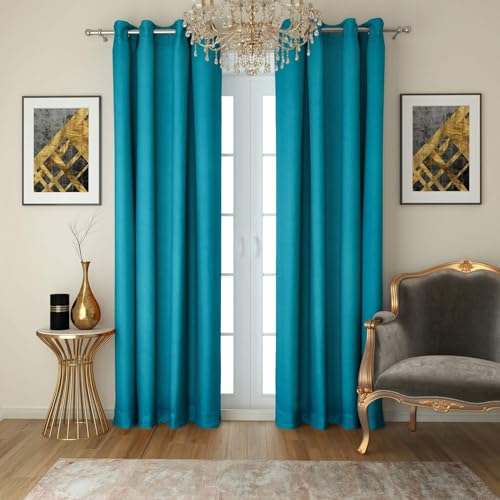 Image of 7 Feet Door Curtains Set of 2 - Semi Transparent Sheer Curtains for Living Room & Bedroom | Polyester Eyelet Curtain Panels | Modern Door & Window Curtain (Blue)