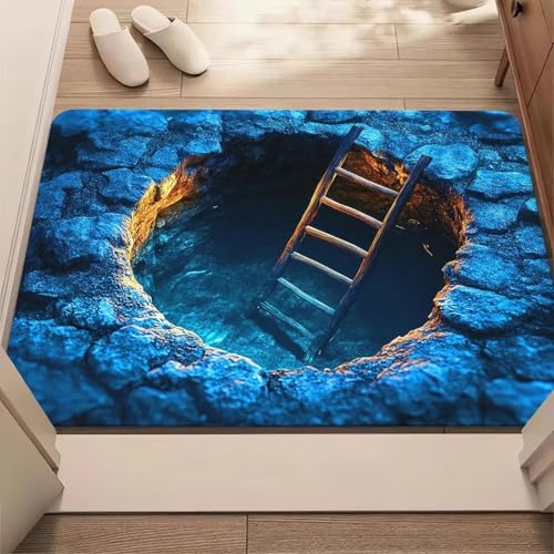 EAEQKOUC 3D a buco per usi interni e esterni Scala blu Illuminazione luminosa a muro in pietra perfetta per la camera da letto Tappeto-40x60cm