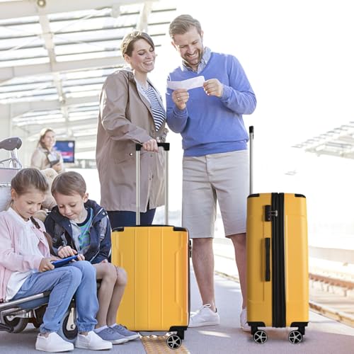 Luggage Sets 2 Piece, Hardshell ABS Lightweight and Expandable(only 28") Suitcases with Double Wheels, Carry-on Luggage, 2-Piece Set (20/28), Yellow2