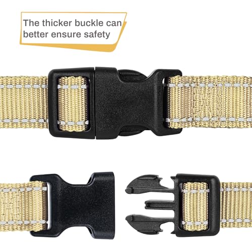 HEELE Hundehalsband, Hundehalsband aus Nylon, Reflektierend Halsband Hund mit Weich Neopren Gepolstert für Welpen Kleine Mittel Große Hunde Läng Einstellbereich 26-38cm, Sandbraun, S
