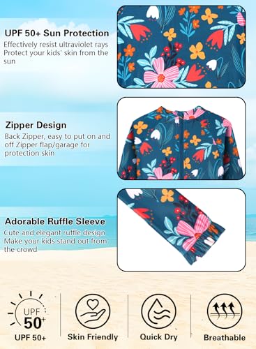 Long Sleeve One Piece Ruffle Swimsuit for Toddler Girls Baby Girl Rashguard Shirt with UPF 50+ Sun Protection3