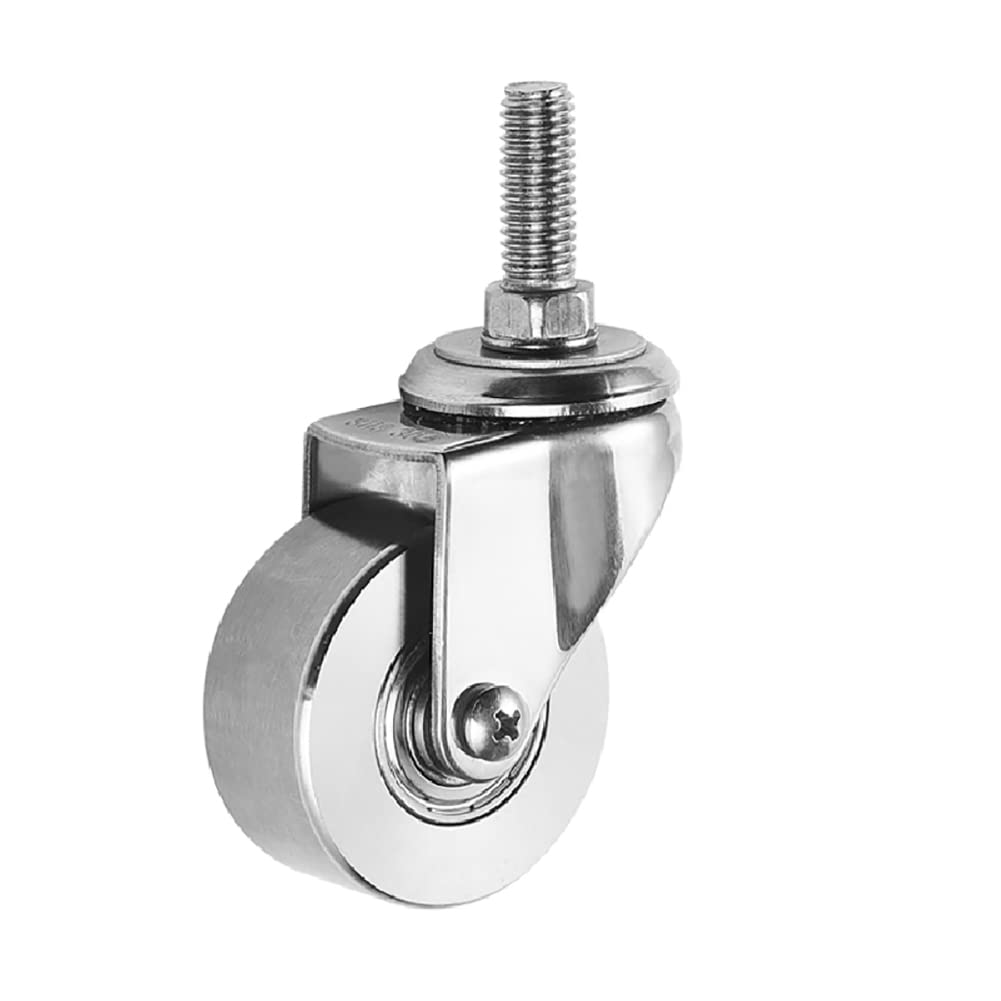 100% SUS304-Edelstahl-Rollen Gewinde M10 Korrosionsbeständig Hochtemperaturbeständig 1.5'' 2 Zoll Solide lenkbare Lenkrollen mit Bremse für Möbel Labor Öfen 4 Stück