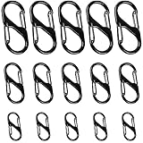 NADUSEP 15pcs Zipper Clip Theft Deterrent, Zipper Pull Replacement Zipper Connectors Zipper Lock Clips Keychain Locking Clip, Dual Wire S Shaped Carabiner to Keep Zipper Closed (Black, 3 Sizes)