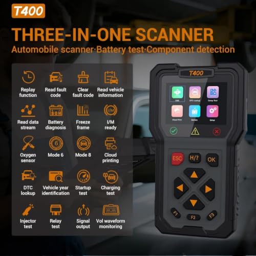 Image of T400 OBD2 Scanner 4 in 1 Car Diagnostic Tool, Code Reader with Live Data, Injector and Relay Tester