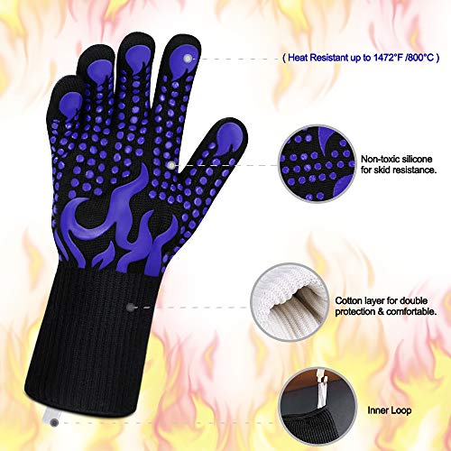 Image of Comsmart BBQ Gloves, 1472 Degree F Heat Resistant Grilling Gloves Silicone Non-Slip Oven Gloves Long Kitchen Gloves for Barbecue, Cooking, Baking, Cutting