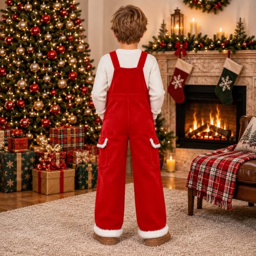 Girls Christmas Corduroy Overalls Fuzzy Trim Wide Leg Xmas Holiday Jumpsuit - image 6