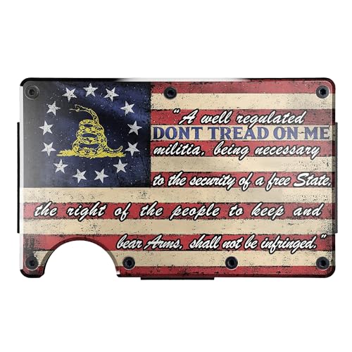 CREWZ Custom Dont Tread On Me Gadsden American Flag Minimalist Rfid Wallet For Men - Aluminum Credit Card Holder Front Pocket Slim Money Clip Accessories Gifts For Men 2nd Amendment Patriot