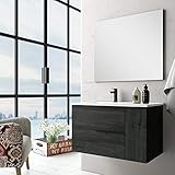 Mueble de Baño con Lavabo y Espejo. Modelo Eban 2 Cajones Suspendido y 1 Puerta. Disponible varias medidas. Diferentes acabados de color
