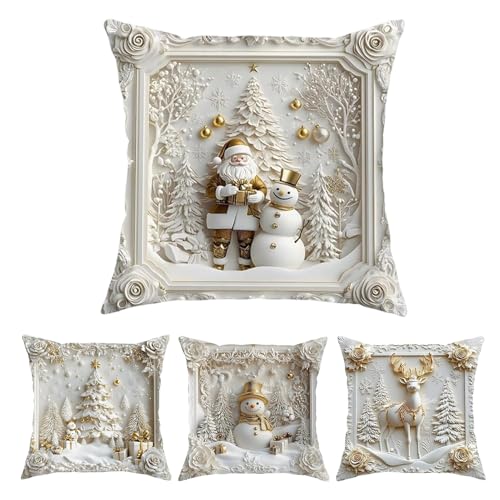 4PCS Set Weihnachtskissenbezüge, 45×45cm Weiße Dekorative...