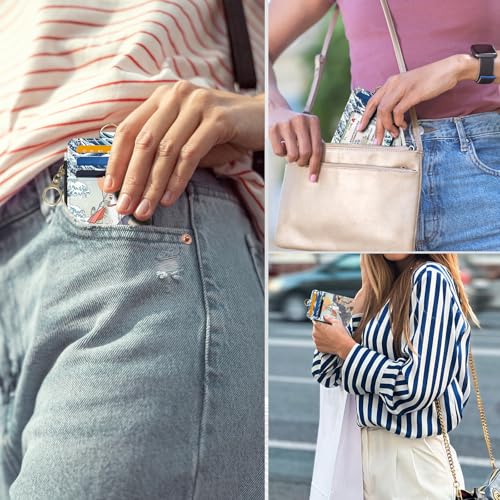 Image of Slim Wallet Credit Card Holder, Cat and Dinosaur, RFID Wallet Women Cute Small Front Pocket Wallet With Zipper, PU Leather Thin travel RFID Blocking Card Case ID Window ,Ladies Gifts