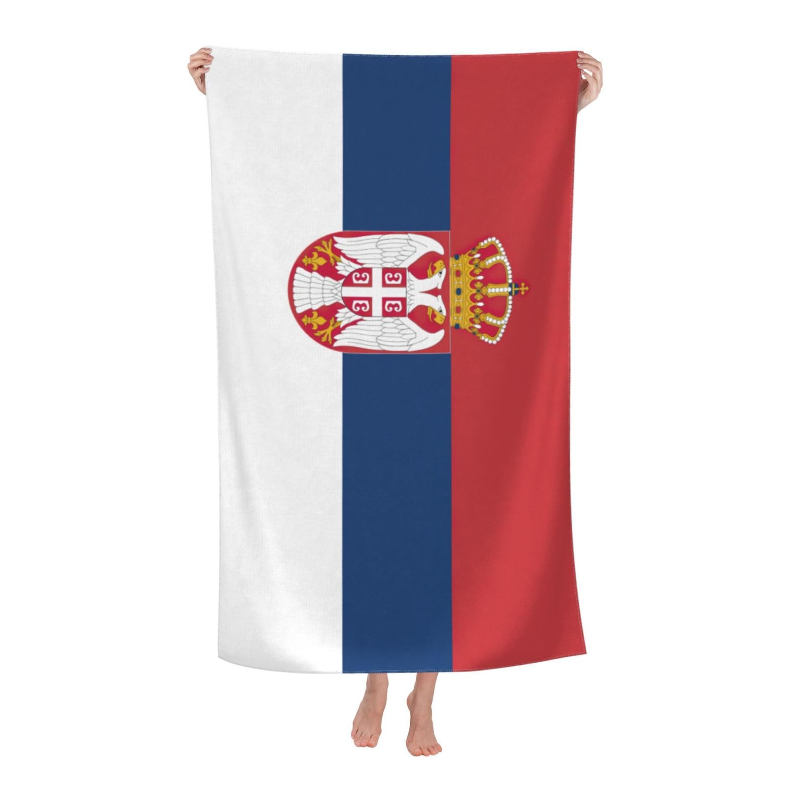 Oazcvbnn Women's White Flag Of Serbia Print Adult Beach Towel Summer Travel Pool Vacation Swimming Fitness Outdoor Adventures