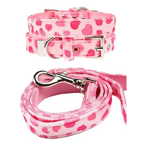 UrbanPup Pink Hearts Fabric Collar & Lead Set (Large - Dog Neck Circumference, adjusts: 14" to 18" / 35cm to 45cm) Cover