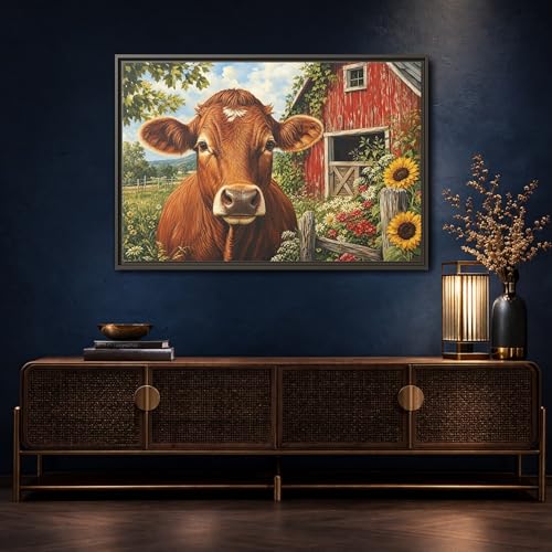 Tableau vache marron 60x40 pour salon chaleureux au-dessus du canapé - 4