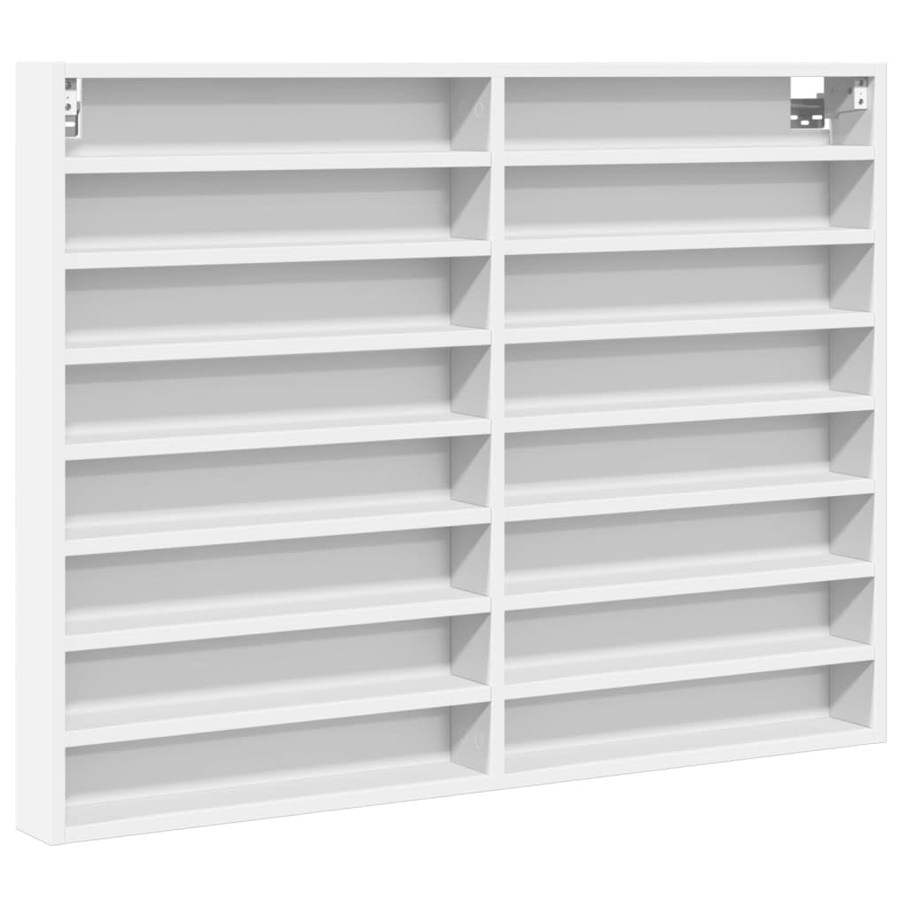 Vitrinenschrank mit 2 Ebenen, Weiß, Holzwerkstoff, Sammlervitrine, Schaukasten Vitrine für Wohnzimmer, Modellauto Vitrine, Display Case, 100 x 8.5 x 75 cm