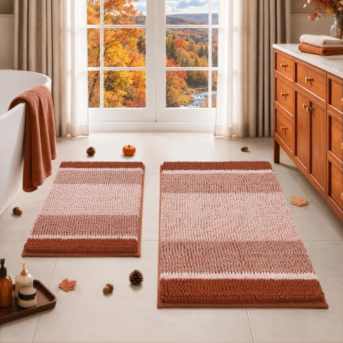 HOMEIDEAS Fall Burnt Orange Bathroom Rugs Sets 2 Piece, 20"x32"+17"x24"
