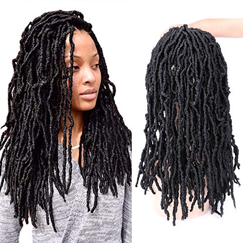 Mtmei Hair 6 Packs Faux Locs Crochet Hair Goddess Locs Dreadlocks Extensions 18" 21 Strands Faux Soft Locs Crochet Braids Curly Faux Locs Braiding Hair (#1B Black)