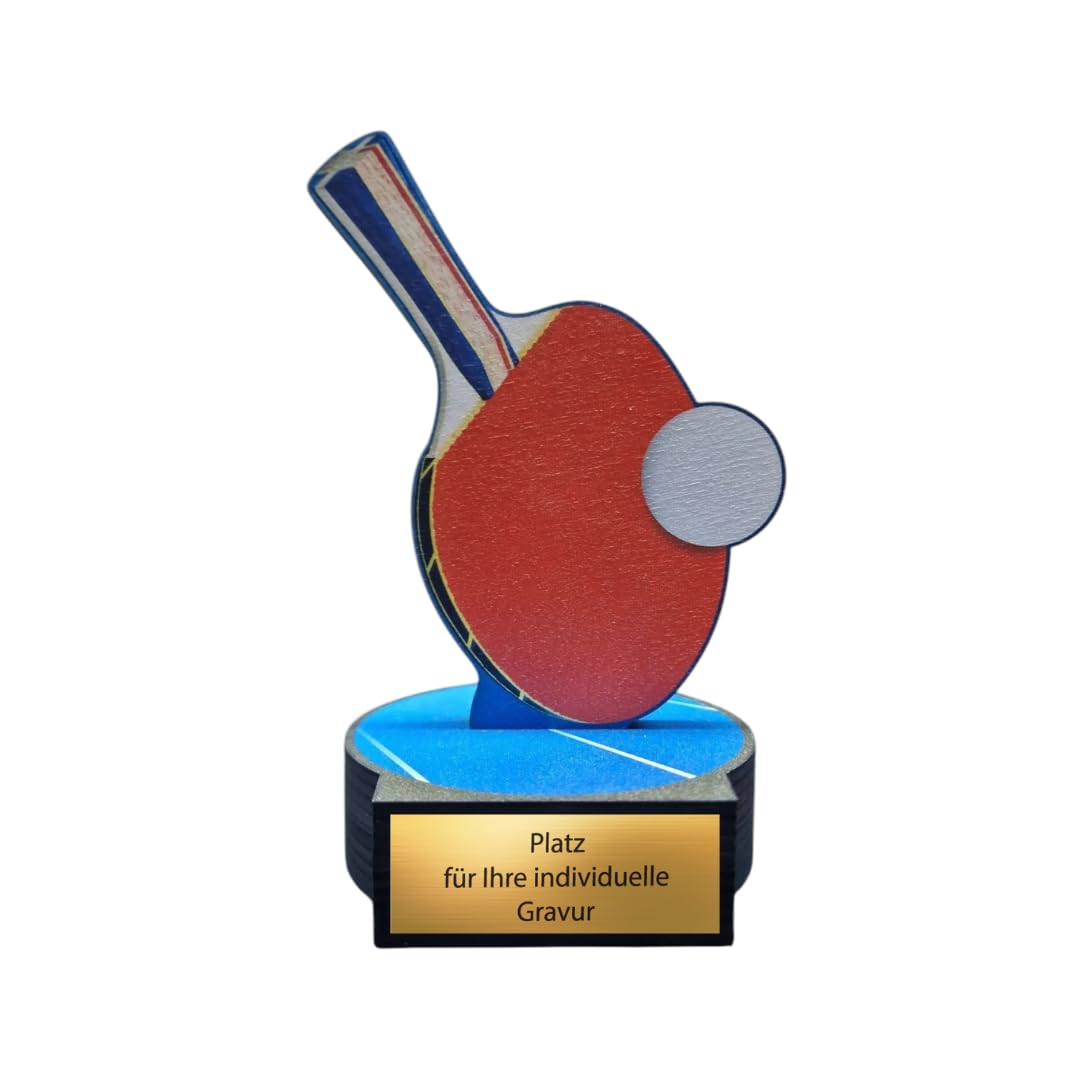 Tischtennis Pokal 16 cm hoch | Trophäe mit Gravur | Holz Award | personalisierbar mit Schläger & Ball EBERiX Tischtennis Auszeichnung