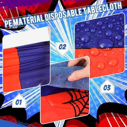 Image of Oudain 3 Pack Spider Theme Birthday Decorations Halloween Purple Black Red Green Pink Web Bat Tablecloth Cartoon Table Cover Party Favor for Birthday(Web,Black, Red)