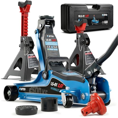 STIX Wagenheber Set 2,5T mit Koffer - Hydraulischer Rangierwagenheber 85-365 mm + Unterstellböcke 3T mit Sicherungspin - Autoheber Set für PKW & SUV