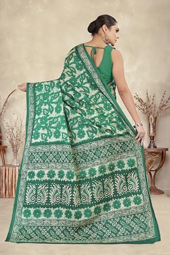 Image of TAMAIRA FASHION Mulmul Pure Cotton Saree For Woman Floral Batik Printed |Office Wear Daily Wear Sarees For Women Without Blouse Piece (Available in 16 Colours)
