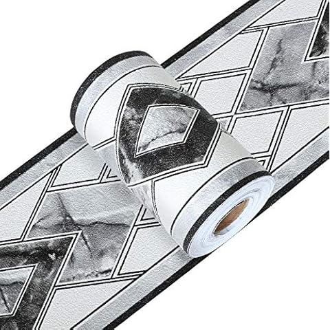 Yoillione Black Wallpaper Border Kitchen Vinyl Border Stickers, Bathroom Border Tiles Decals Border Roll, Wall Borders Self Adhesive Ceiling Border, PVC Embossed Waistline Tile Transfers Cover