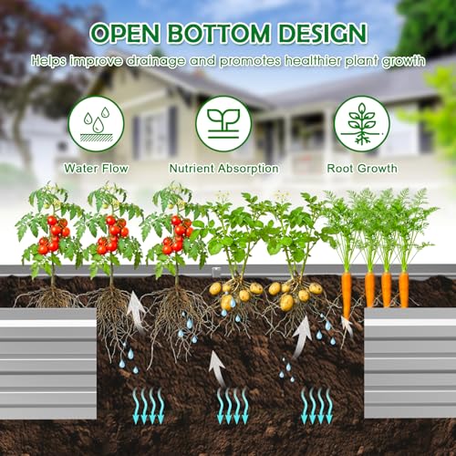Image of 8x4x1FT Galvanized Raised Garden Bed, Metal Planter,Silver,2 Packs | Thick Galvanized Steel, Easy Assembly,Outdoor Patio,Open Bottom,Smooth Surface,Planter Kit for Vegetables, Herbs, Flowers