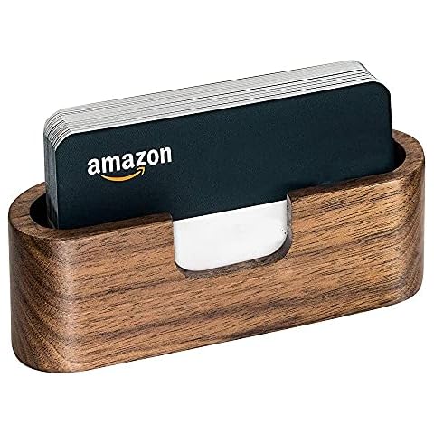 Frescorr - Wooden Business Card Holder/Stand Office Desk Organizer, Business Card Display Holder | Desktop Business Card Stand for Office, Tabletop (Walnut Wood) Cover