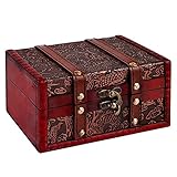 WaaHome Treasure Box Chest - 6.2' Decorative Wood Boxes Vintage Pirate Treasure Chest for Kids Jewelry Keepsake Box with Lids for Women Men Girls Boys Gifts Home Decor