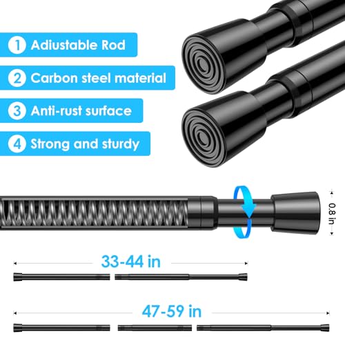 Image of MEXAU 3Pack Spring Tension Curtain Rod 33-59 inch Black Small Tension Rod
