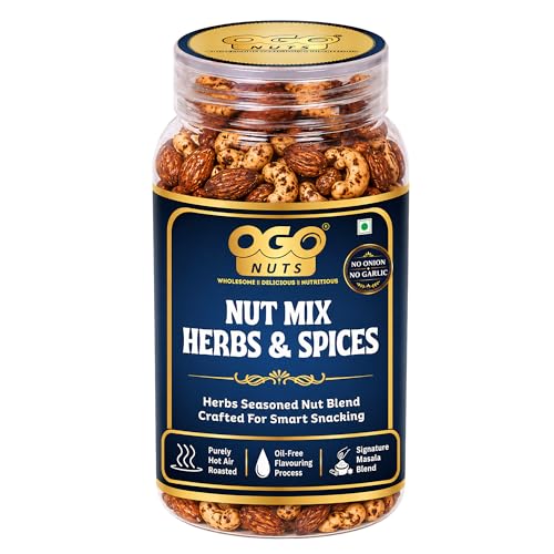 Image of OgoNuts Herbs & Spices Nut Mix, 200g | Hot Air Roasted Almonds and Cashews | Aromatic Herb & Spice Seasoning | No Onion No Garlic | Oil-Free Roasted Gourmet Nut Snack for Tea Time, Travel & Office