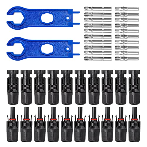 Coomoors MC4 Connecteur Solaire Mâle/Femelle Connecteurs de Câble de Panneau Solaire Double Joints Toriques Connecteur PV Étanche avec 2 Clés pour Outils Solaires (10 Paires)