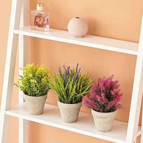 PRIMAISON Artificial Lavender Flowers Plants Set-Decorative Fake Lavender Plant Faux Plastic Plants Indoor &Outdoor for House Office Desk Bathroom Kitchen DIY Decor Gift Set of 3