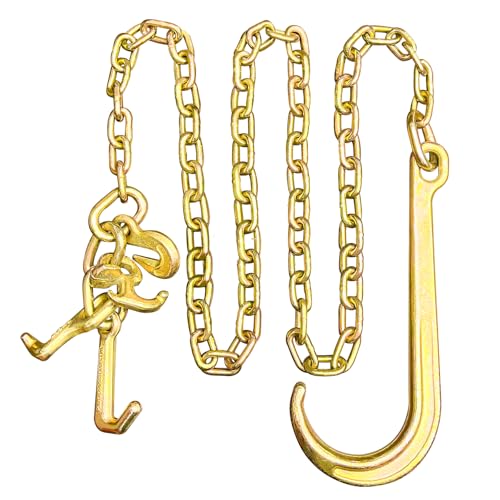SENKEYFE G80 j Hooks Tow Chain 5/16 x 8 Recovery Tow Hooks Chain 15IN J Hook w/RTJ & Grab Hook 18800LBS Tow Truck Accessories J Hooks Bridle Tow Transport Chain Wrecker Towing Truck Equipment