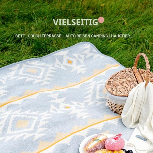 ACUSHLA Merinowolle Wolldecke 160x220 cm, Sofadecke Outdoor, Marokko Weiß – Ansicht 4